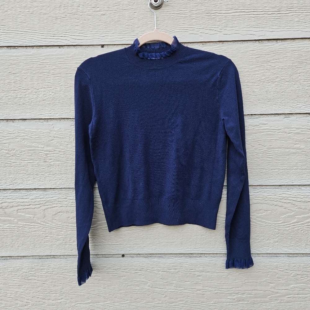 NWT Pose ruffle crew navy cropped long sleeve sweater XS